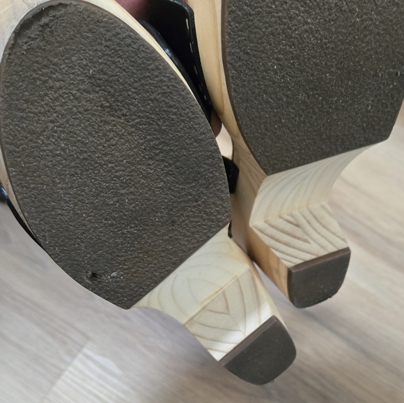 Nisolo Boho Black Leather Sandals with Wood Sole Clog Size 9 - Picture 8 of 13